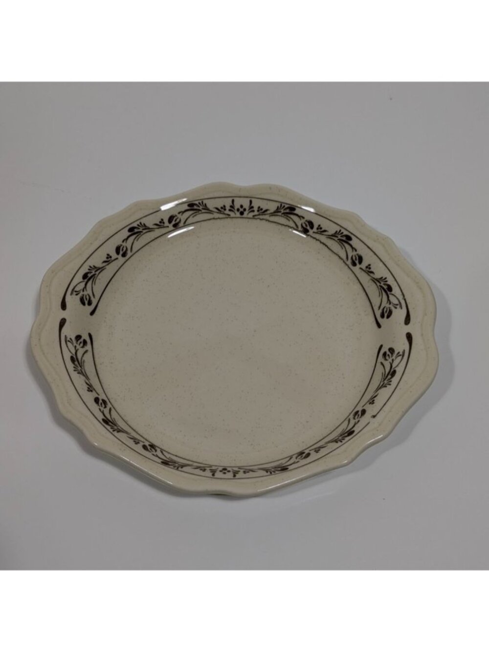 Syracuse China 9 Inch Oval Scalloped Plate Beige Brown Floral Vine Vintage USA